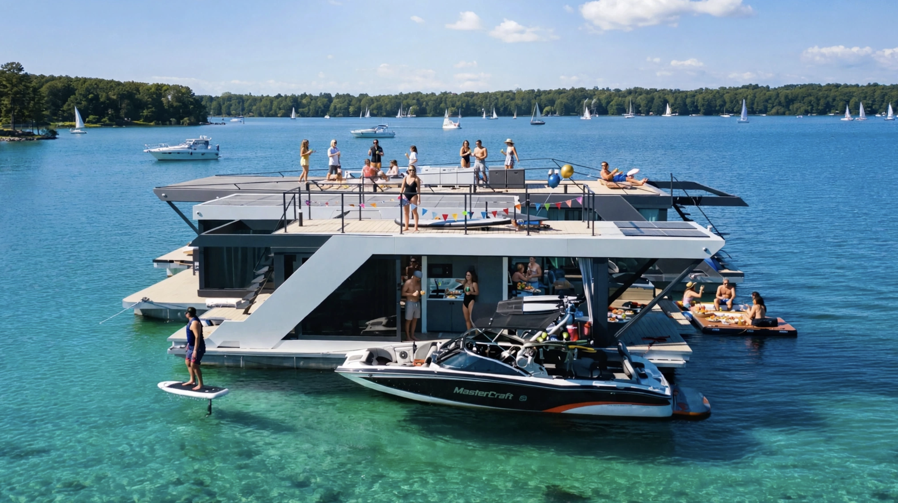 Ausgelassene Party auf dem Wasser
